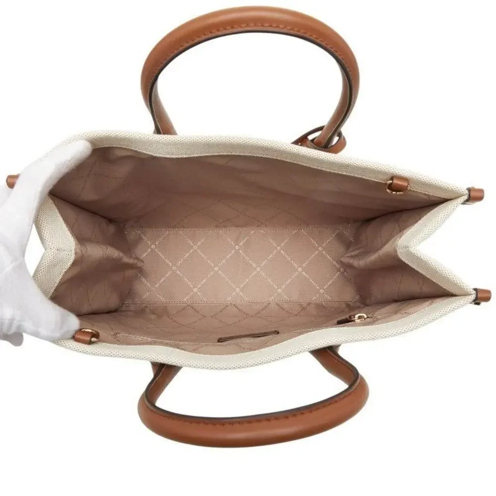 Michael Kors Mirella EW Canvas Leather Tote Bag Beige